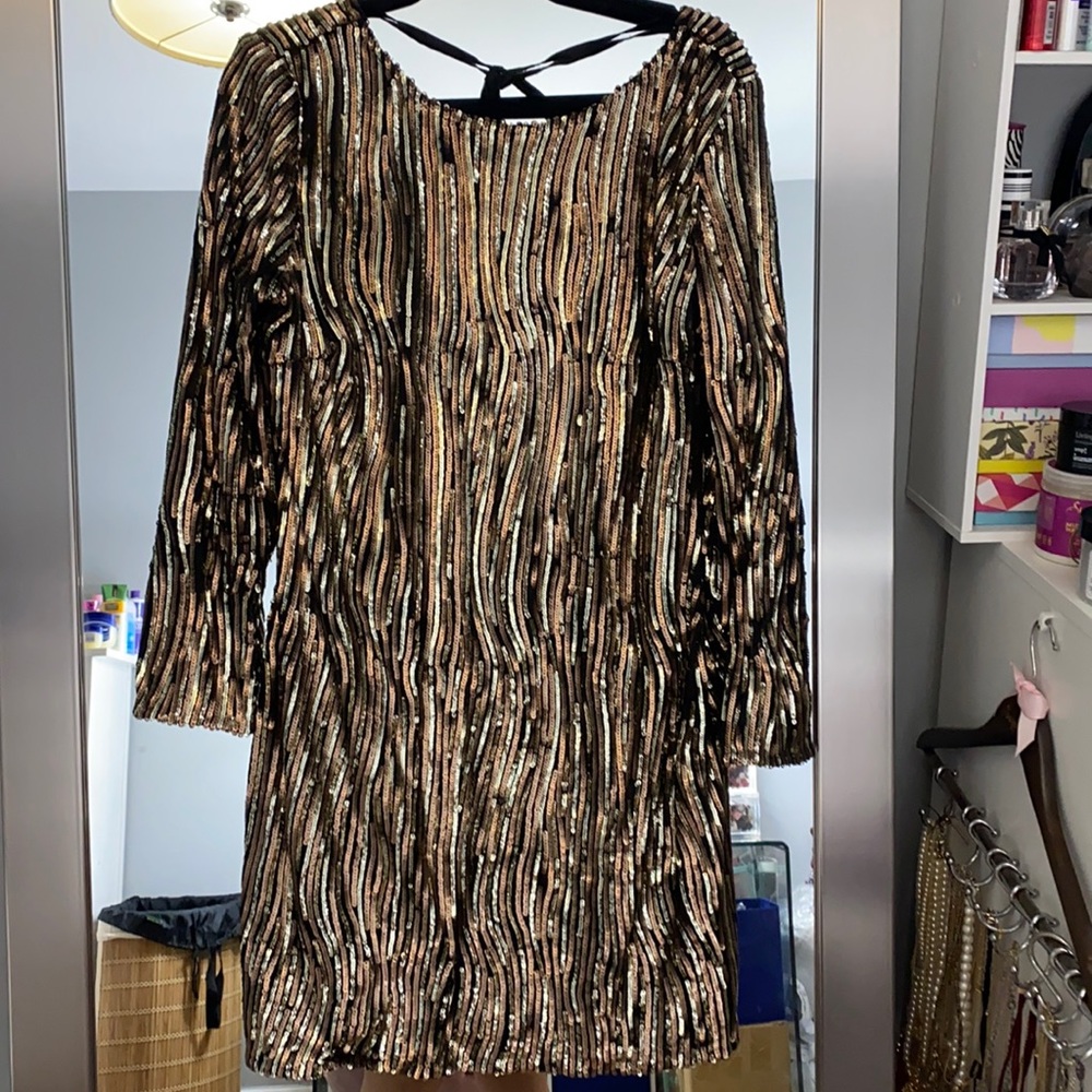 Little Mistress Gold Sequin Dress Sz 14